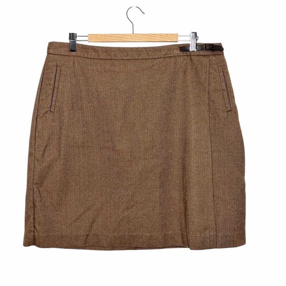 LL Bean Herringbone Buckle Skirt Womens 18 Heritage Old Money Academia Preppy